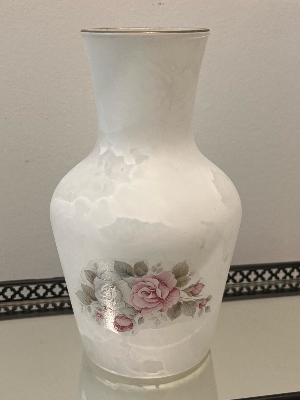Vintage Casa Elite Arte Murano Frosted Glass Rose Vase M Valenti Italy 6.5x3.5"